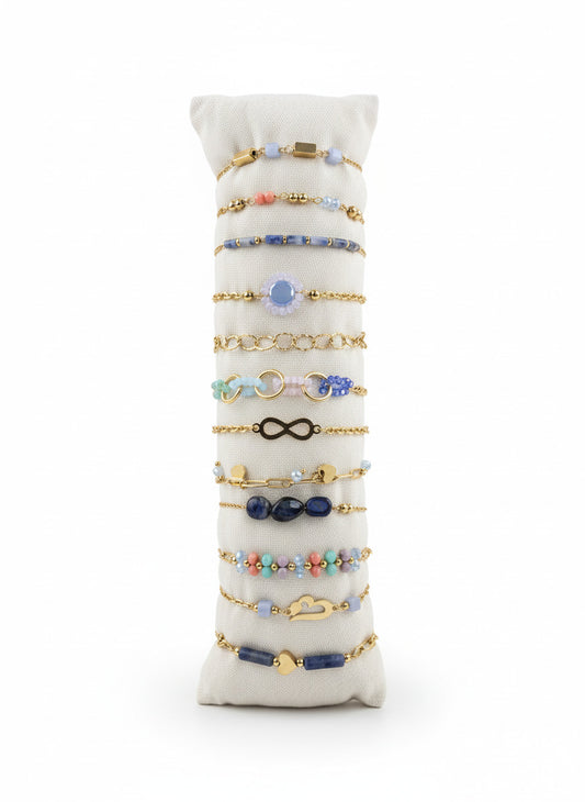 Bracelet en acier inoxydable et pierres bleues