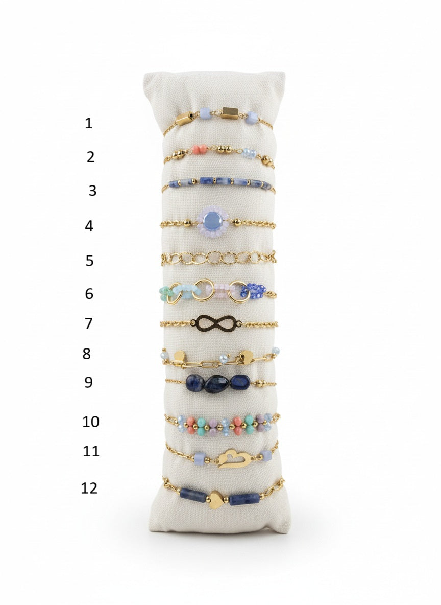 Bracelet en acier inoxydable et pierres bleues