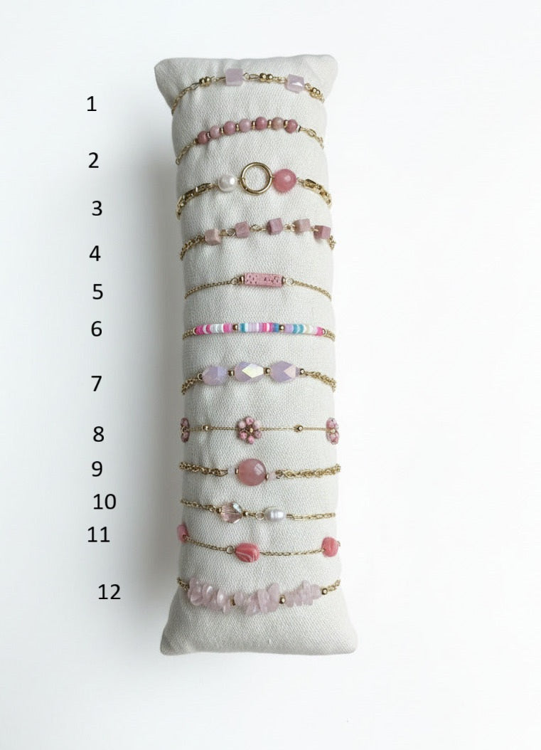 Bracelet en acier inoxydable et pierres roses pâles