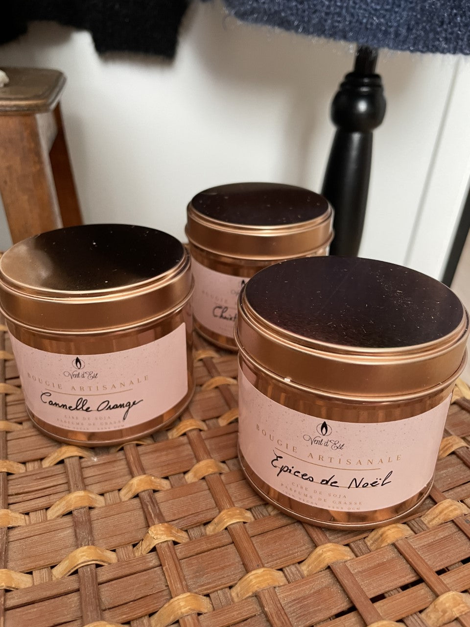 Bougie artisanale de Noël en boite métalisé