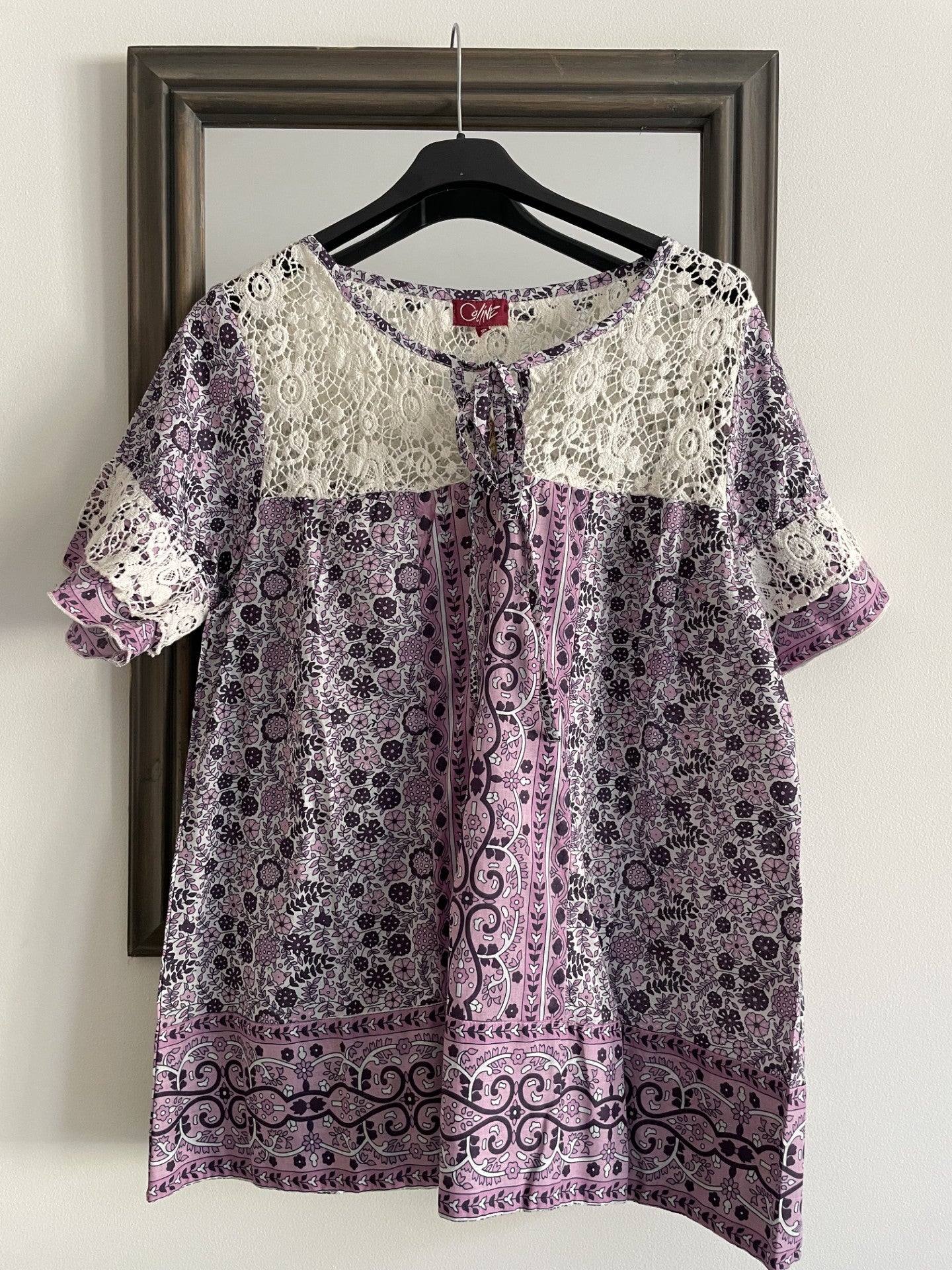 TOP large imprimé fleuri coton et dentelle