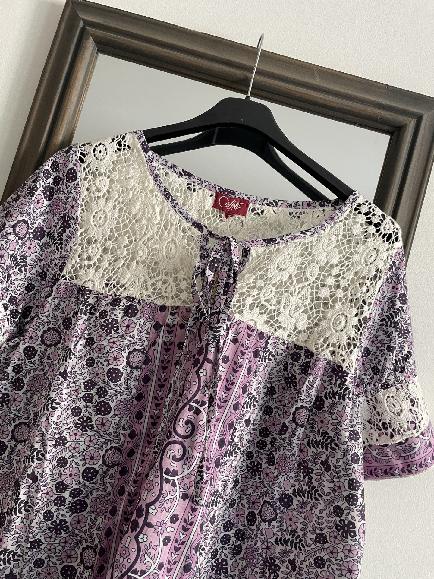 TOP large imprimé fleuri coton et dentelle