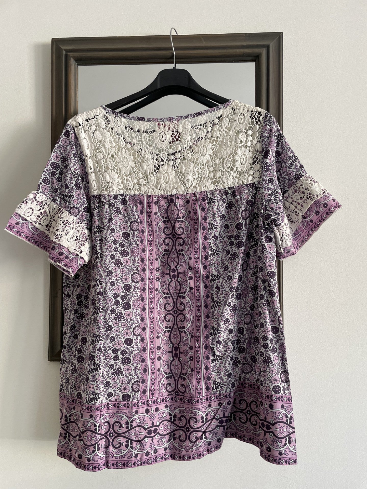 TOP large imprimé fleuri coton et dentelle
