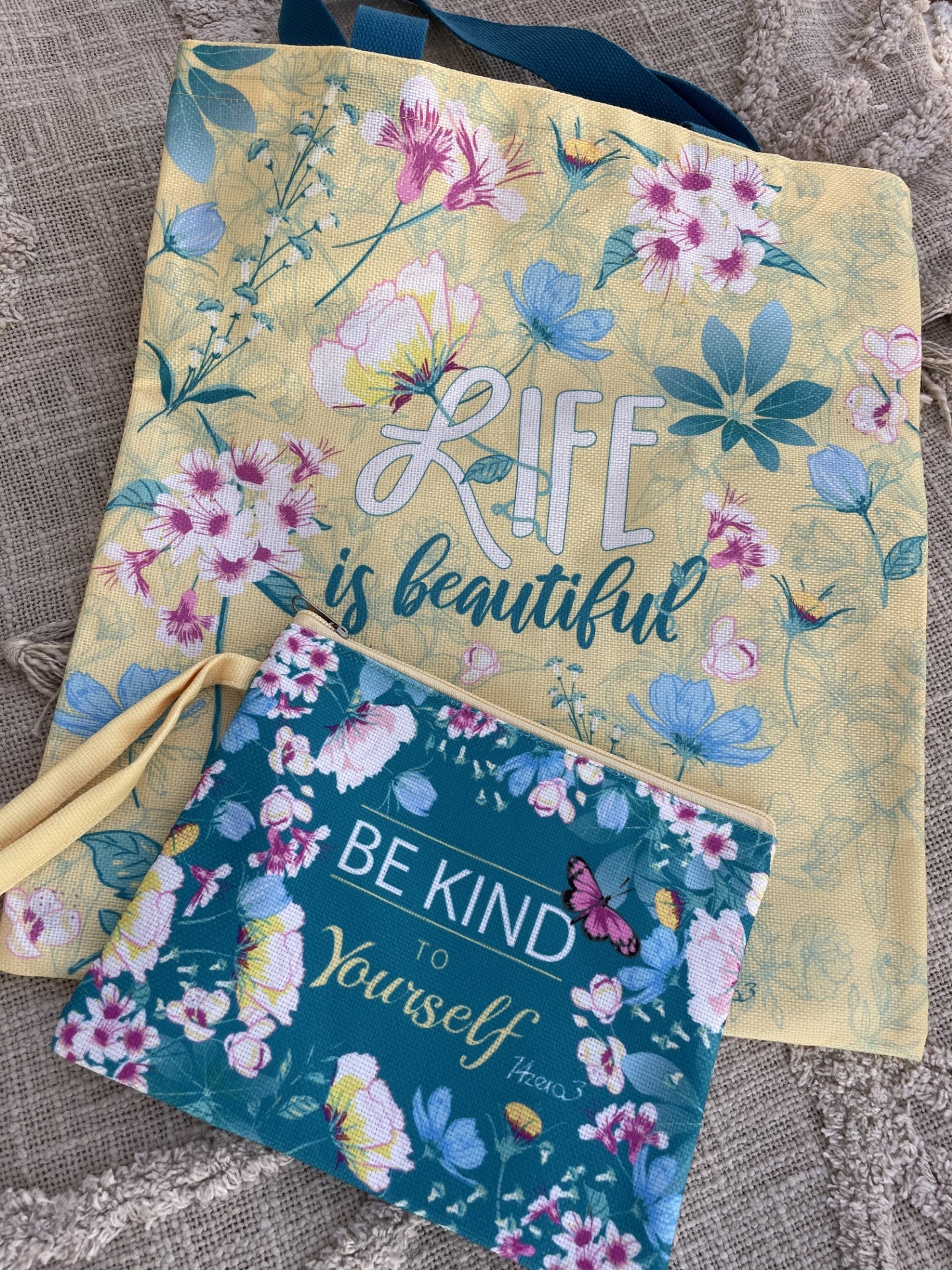 Duo "Life is beautiful" : Tote Bag & Pochette assortie - Rêvez en Grand avec Style !