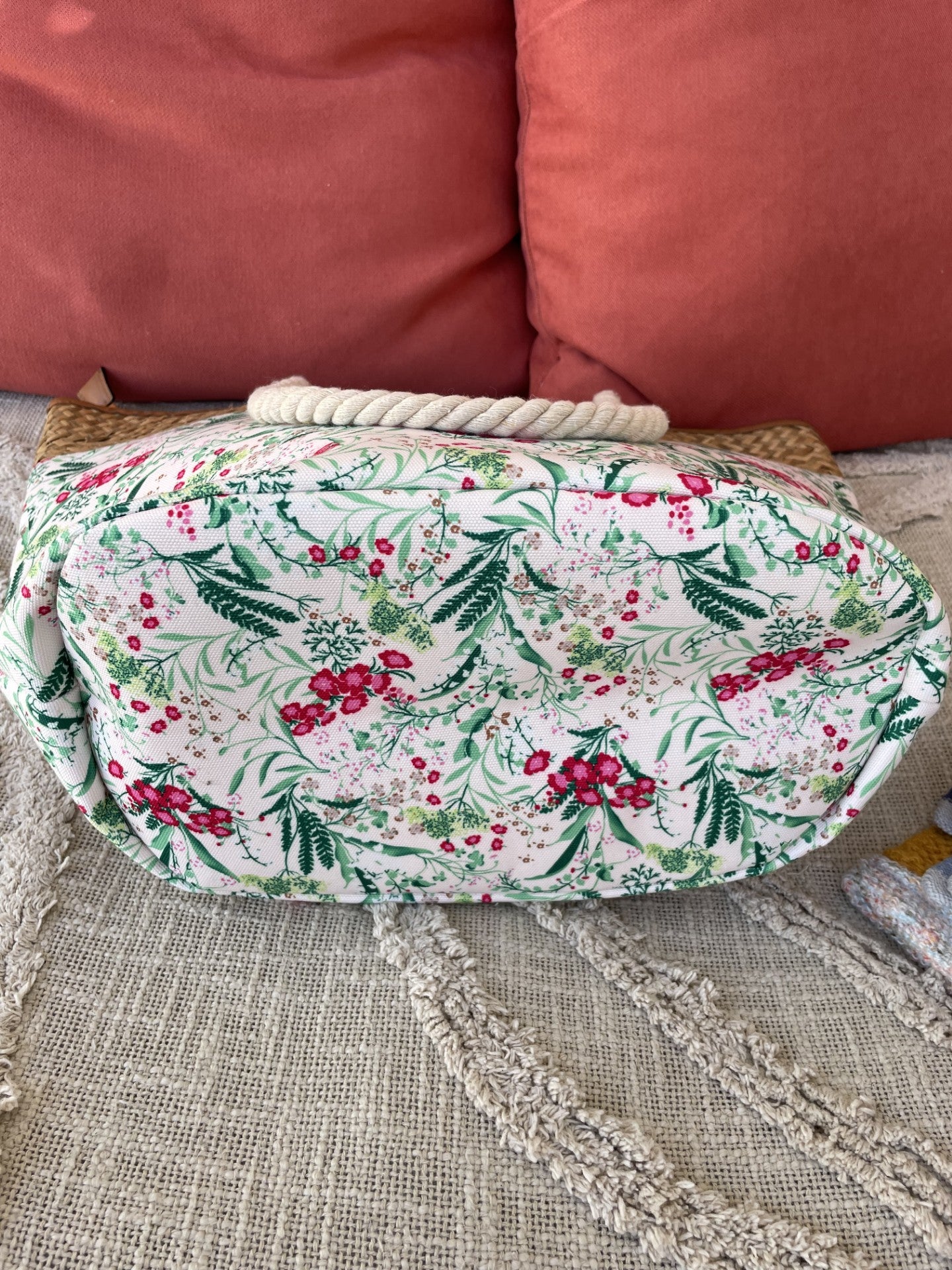 Sac de Plage "Jardin Bohème" en Paille et Tissu Fleuri - Élégance Estivale