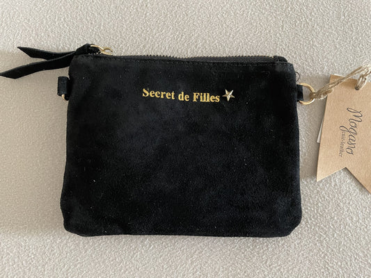 Pochette en cuir Italien "Secret de filles" noire