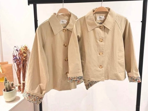 Veste Trench Courte Beige Doublure Fleurie Liberty « MILA »